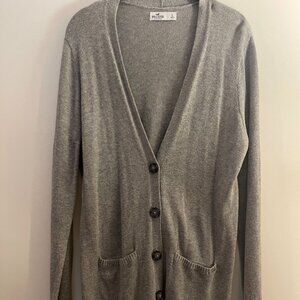 Hollister Large, Grey V-Neck Cardigan with Buttons, and Pockets